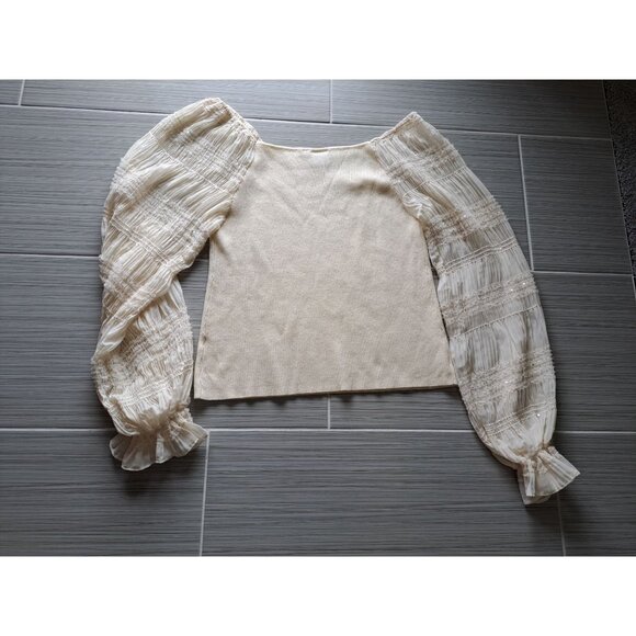 Womens Arula Pmus Size 3XL Ivory Top Sheer Smocked Puff Sleeve Shimmer Knit Boho - Picture 8 of 9